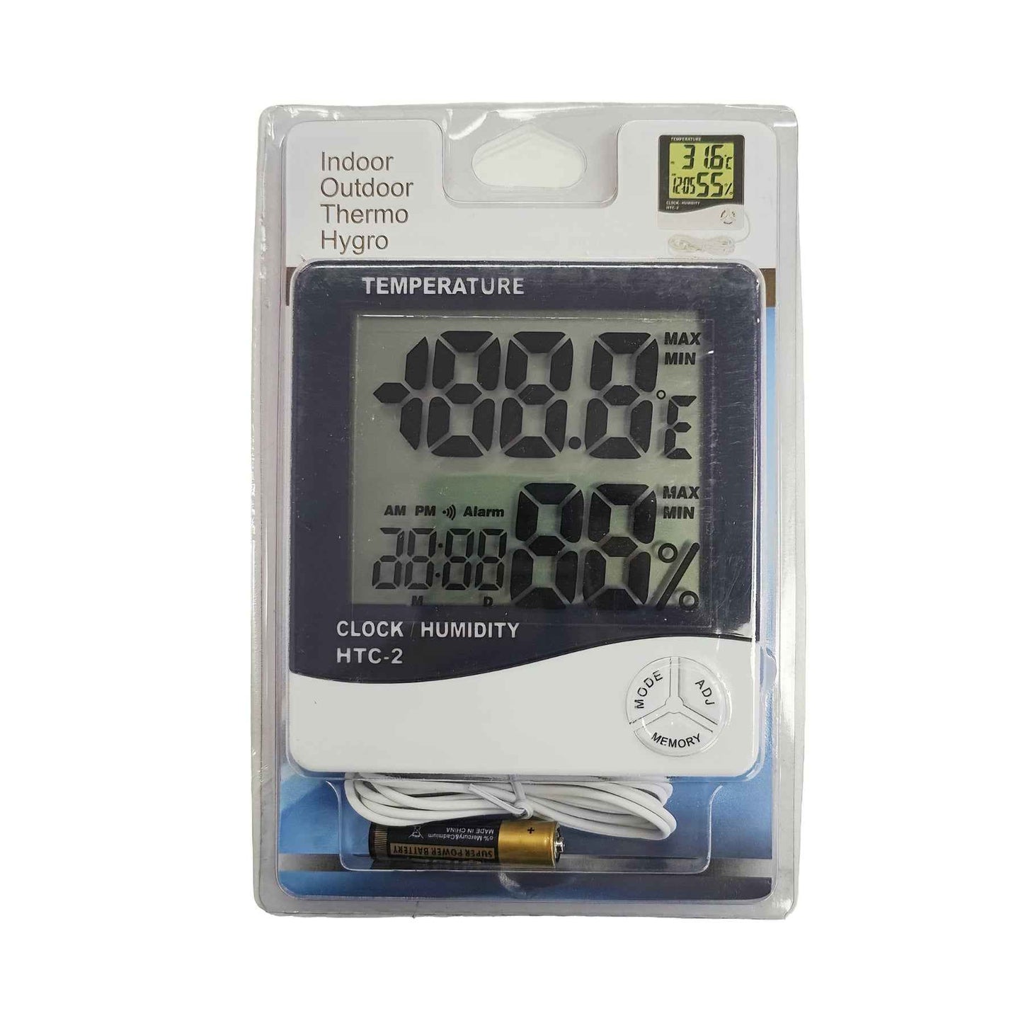 HTC-2 Thermo Hygrometer 5-in-1 Temperature Humidity Memory Clock Alarm Calendar - Farmtek Australia