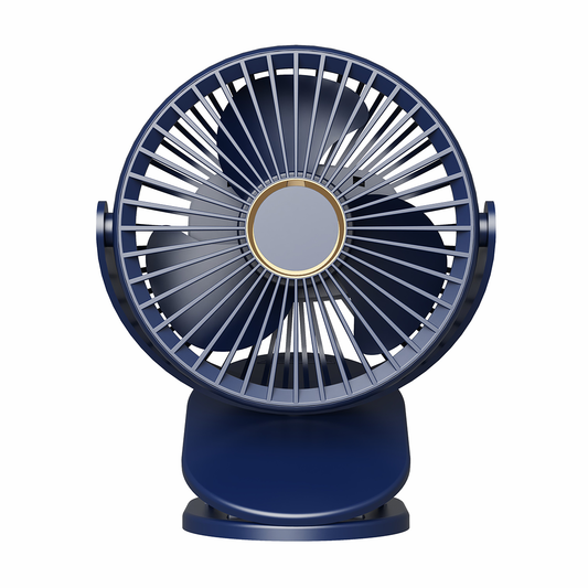 Clip Fan 125mm Brushless Ventilation Fan 5-Speed USB 5V Built-in 1200mAh Battery with Light 3D Swivel (White/Blue)