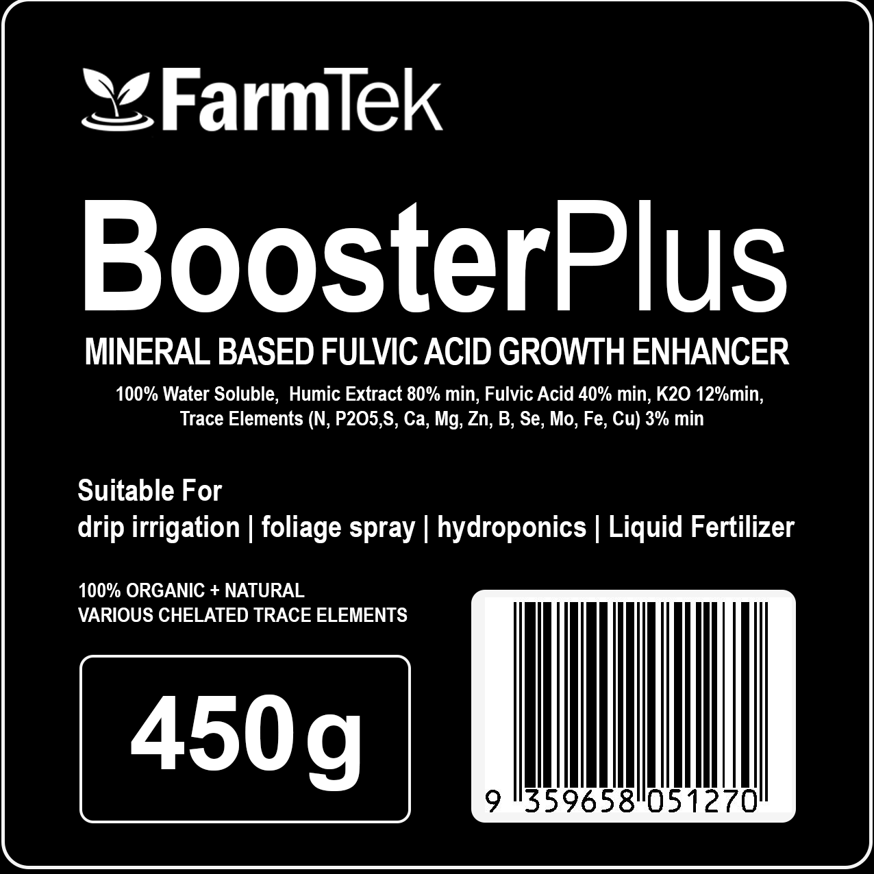 BoosterPlus™ Fulvic Acid 450g (makes 1,800 L / 1.8 Tons) Mineral Nutrient Supplement For Plants Powerful Bio-Stimulants