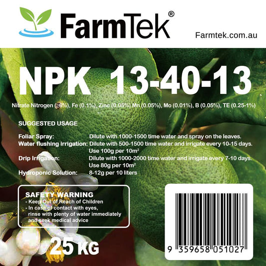 Farmtek NPK Fertilizer 13-40-13+TE 100% Soluble 25kg Blossom Fertilizer