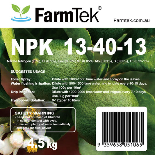 Farmtek NPK Fertilizer 13-40-13 TE Commercial 100% Soluble (Bloom) 4.5kg