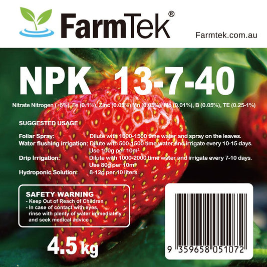 Farmtek NPK Fertilizer 13-7-40 TE Commercial 100% Soluble (Fruiting) 4.5kg