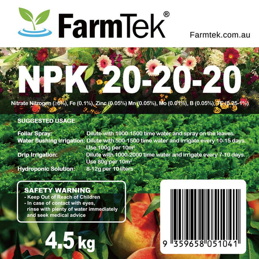Farmtek NPK Fertilizer 20-20-20 TE Commercial 100% Soluble (Multipurpose) 4.5kg