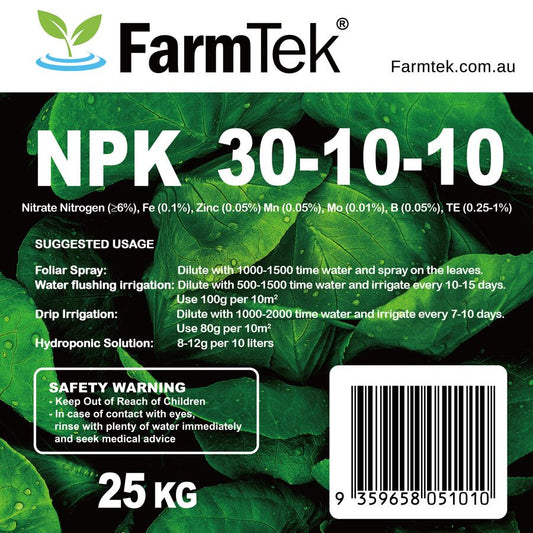 Farmtek NPK Fertilizer 30-10-10+TE 100% Soluble 25kg Nitrogen Focused