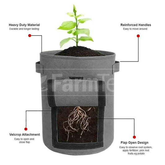 Felt Grow Bags with Window 40L/10Gal (Pack of 5)