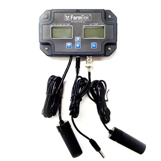 FarmTek® 6 in 1 Water Condition Monitor pH+EC+TDS+Salt+SG+Temp Monitor Probe Tester (WiFi) Export to Excel