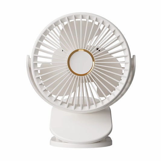 Clip Fan 125mm Brushless Ventilation Fan 5-Speed USB 5V Built-in 1200mAh Battery with Light 3D Swivel (White/Blue)