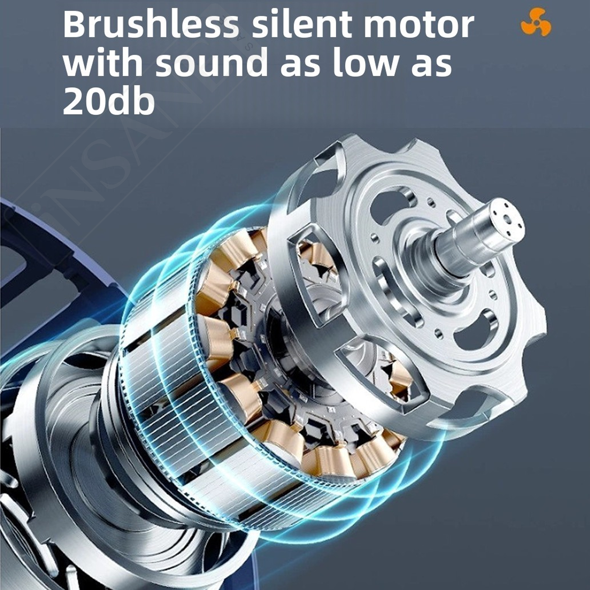 Clip Fan 125mm Brushless Ventilation Fan 5-Speed USB 5V Built-in 1200mAh Battery with Light 3D Swivel (White/Blue)