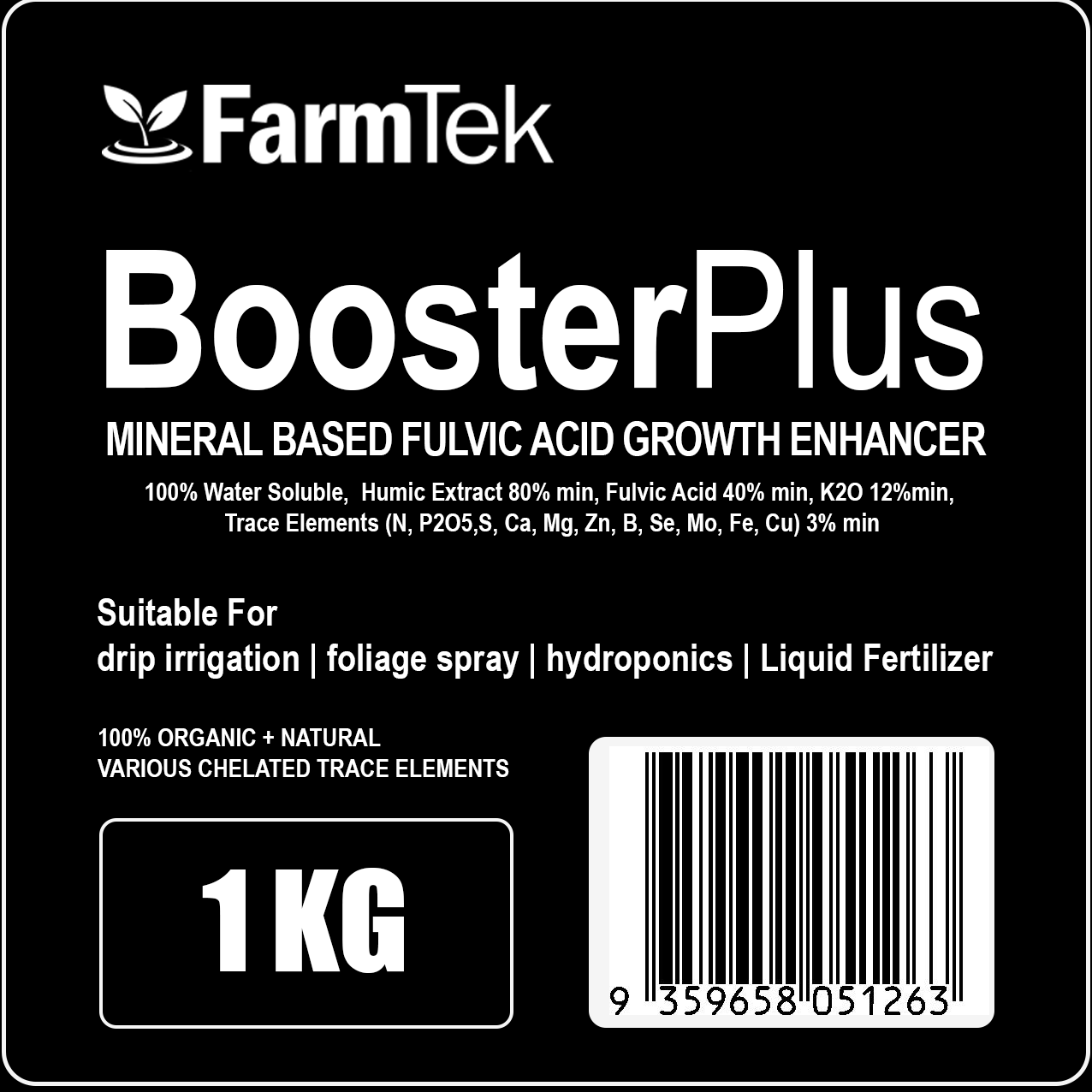 BoosterPlus™ Fulvic Acid 1KG (makes 4,000 L / 4 Tons) Mineral Nutrient Supplement For Plants Powerful Bio-Stimulants