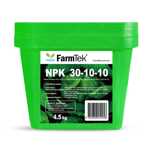 Farmtek NPK Fertilizer 30-10-10 TE 100% Soluble (Nitrogen Focused) 4.5kg